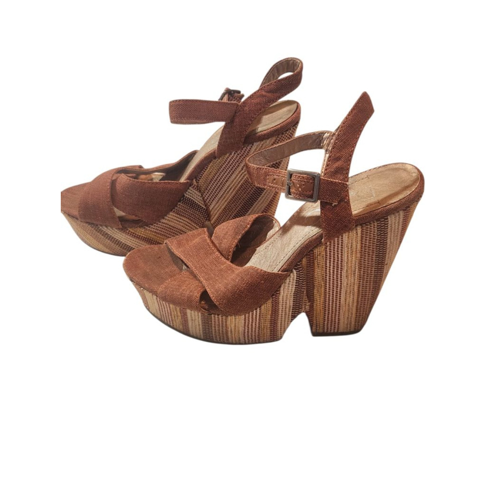 BCBG Chestnut Brown Suede Platform Wedge Sandals